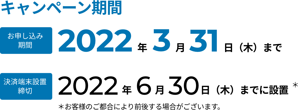 キャンペーン期間: お申し込み期間2021年9月30日(木)まで レジ設置締切2021年12月31日(金)までに設置